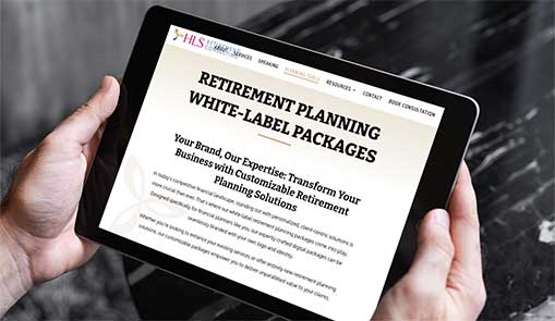 retirement planning white-label packages on an ipad screen being read by a man